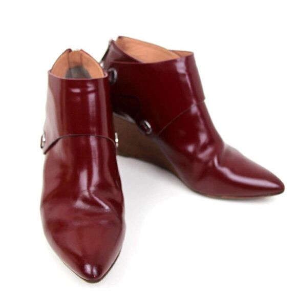 VINCE CAMUTO RED BROWN GENUINE LEATHER POINTED TOE WEDGE ZIP WOMEN BOOTIES 6M 36 - Picture 7 of 11